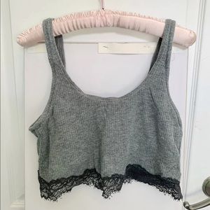 gray lace detail crop top